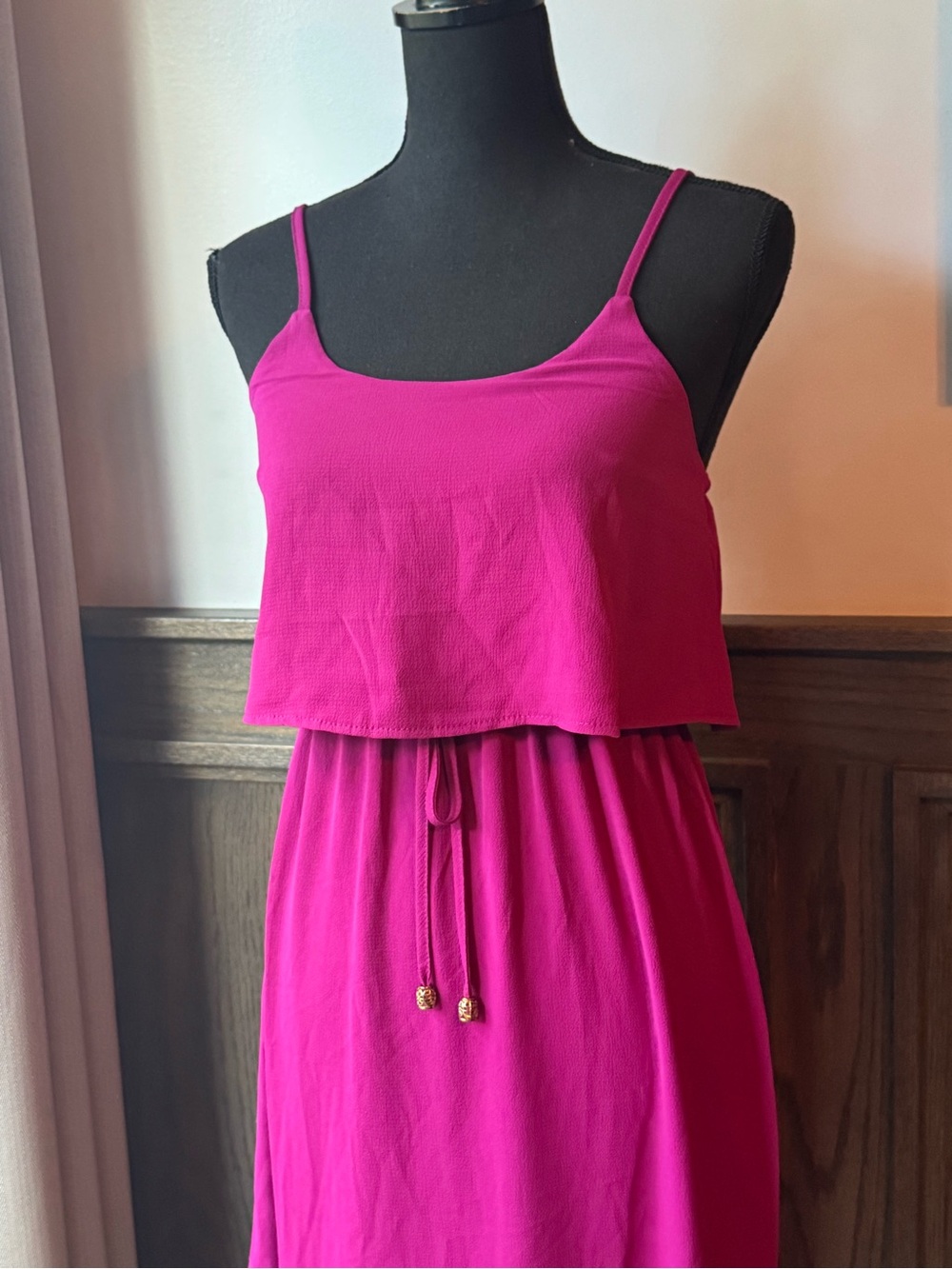 Fuchsia High-Low Spaghetti Strap Maxi Dress with Drawstring Waist small nwt - Picture 2 of 8